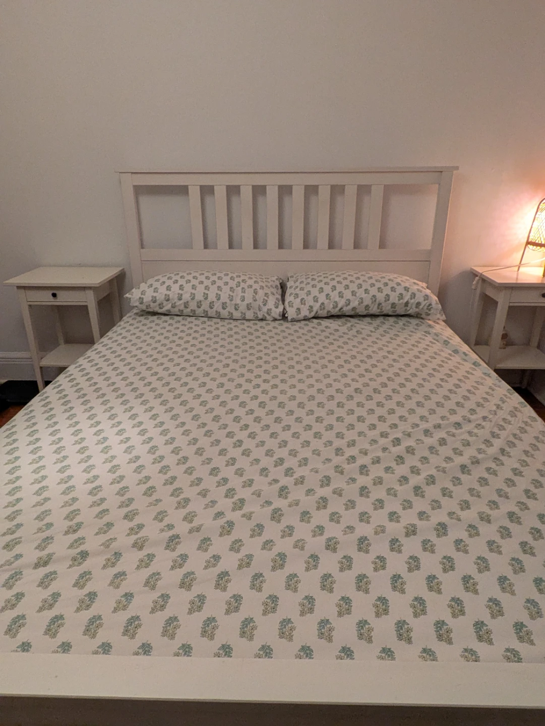 Ikea, Queen-Size, White Bedframe & Two Night stands, HEMNES