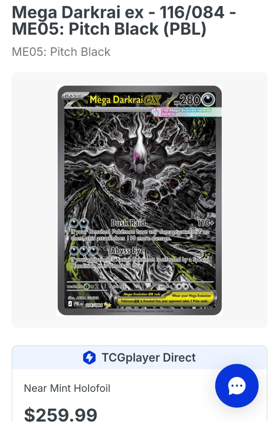 Pokemon TCG Mega Darkrai EX - 116/084 Holofoil