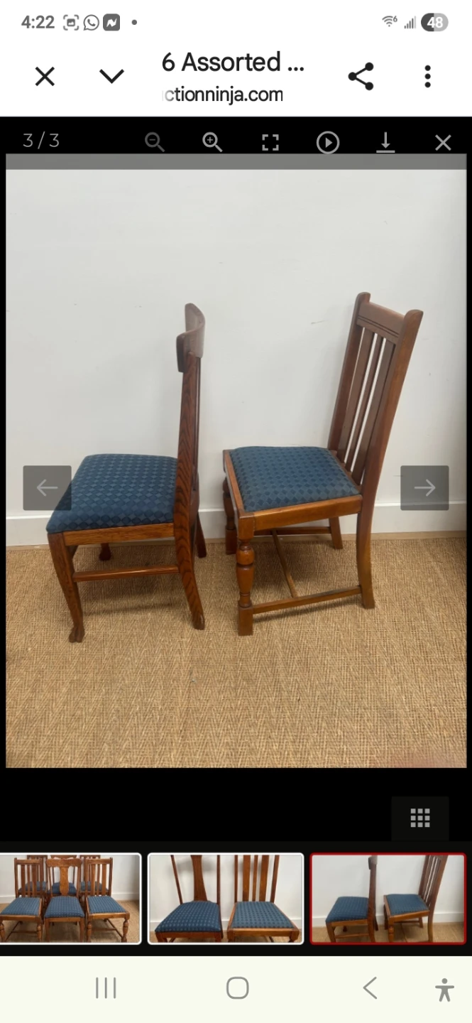 Set of 6 Vintage Wooden Dining Chairs with Blue Upholstery