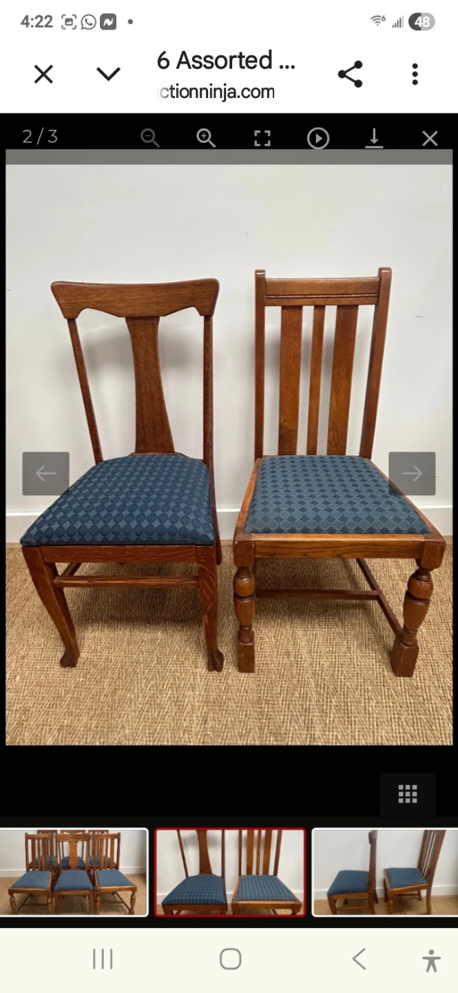 Set of 6 Vintage Wooden Dining Chairs with Blue Upholstery - photo 2