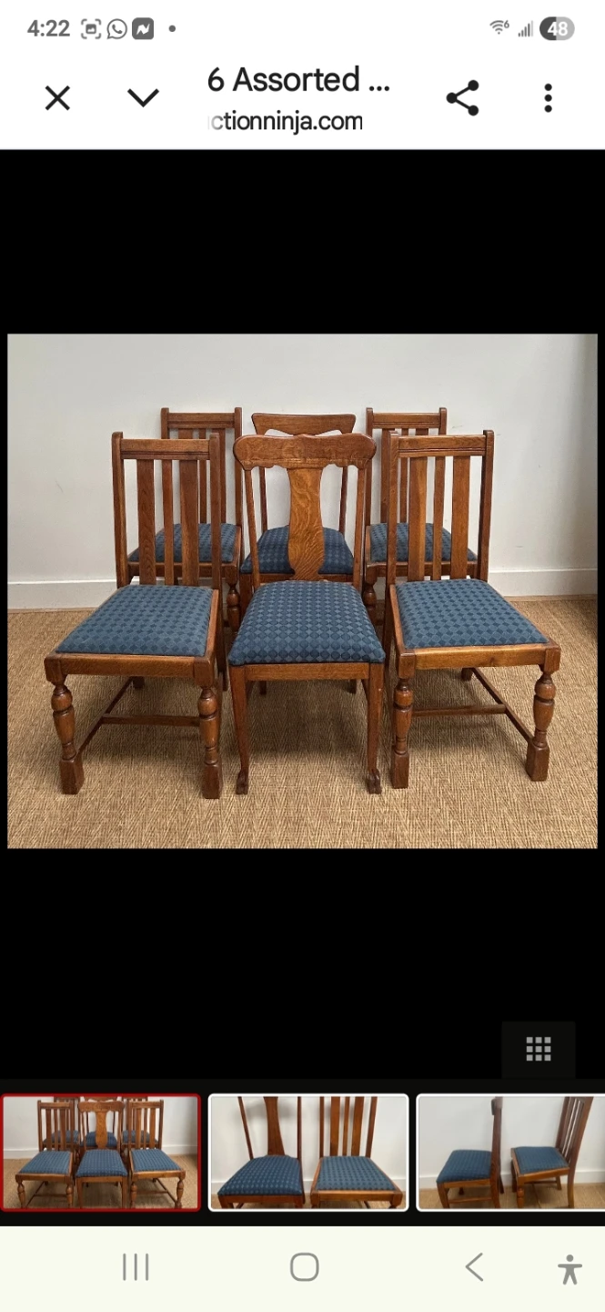 Set of 6 Vintage Wooden Dining Chairs with Blue Upholstery - photo 3