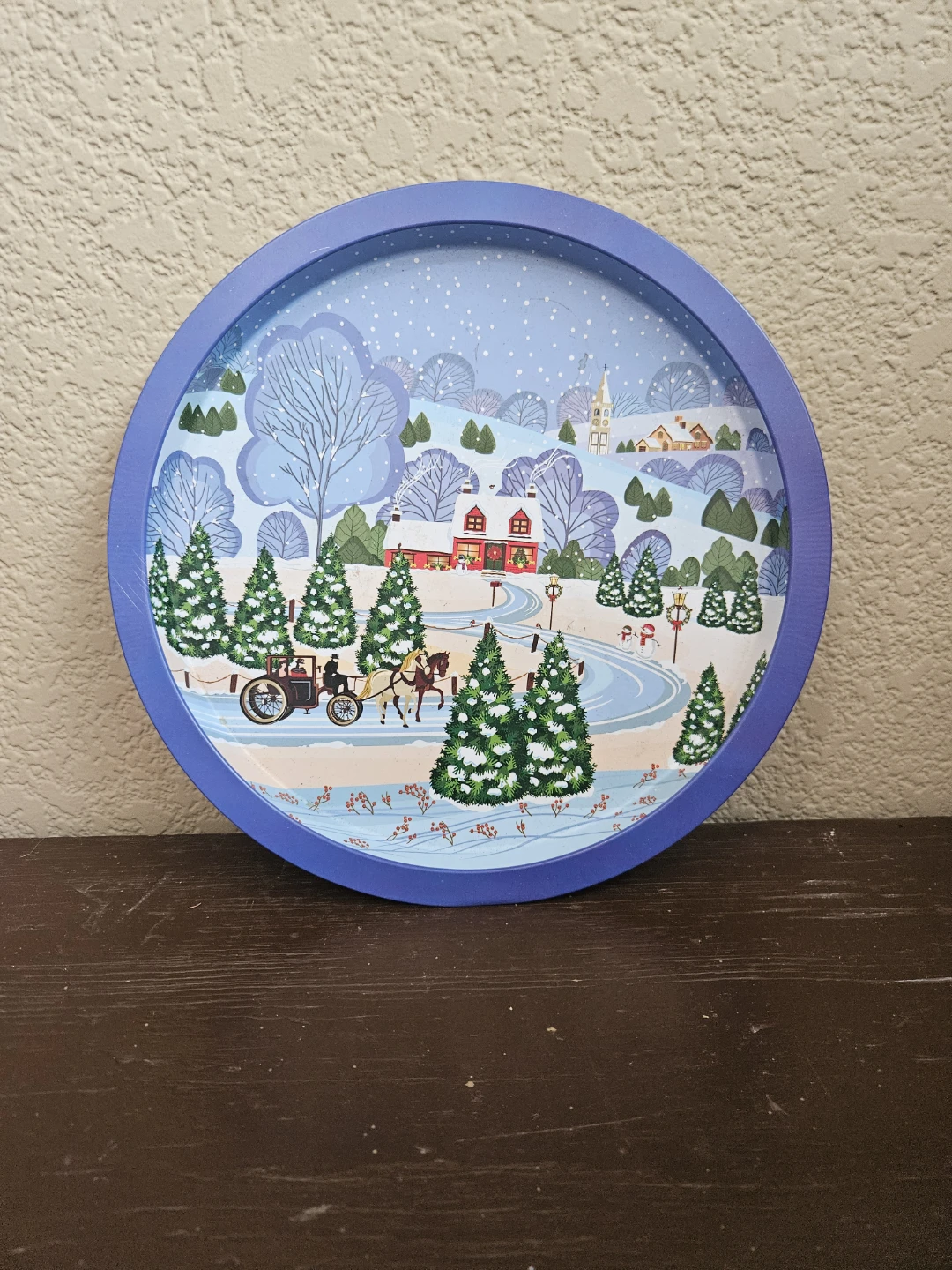 Round Christmas Tin Tray
