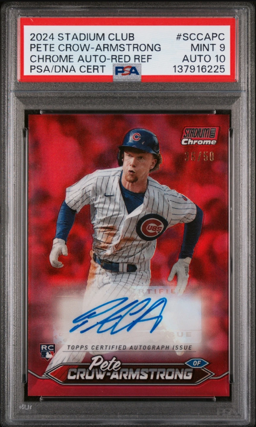 Pete Crow-Armstrong 2024 Stadium Club Red Ref RC Auto/50 PSA 9 - photo 5