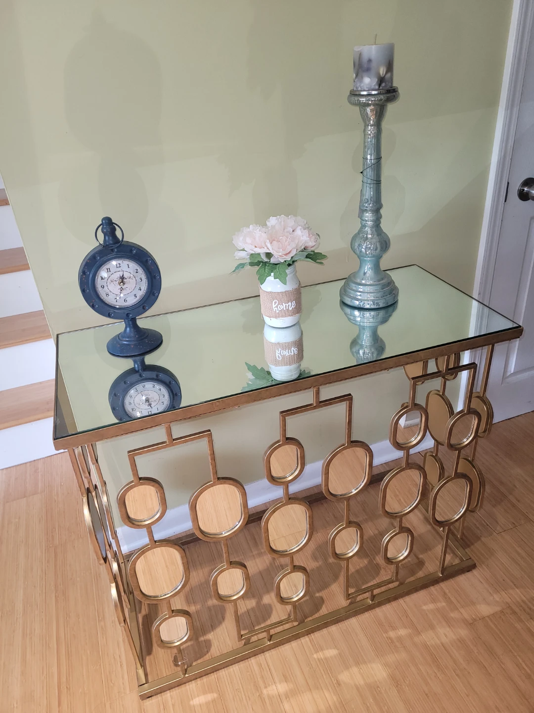 Golden Console Table with Mirrored Top