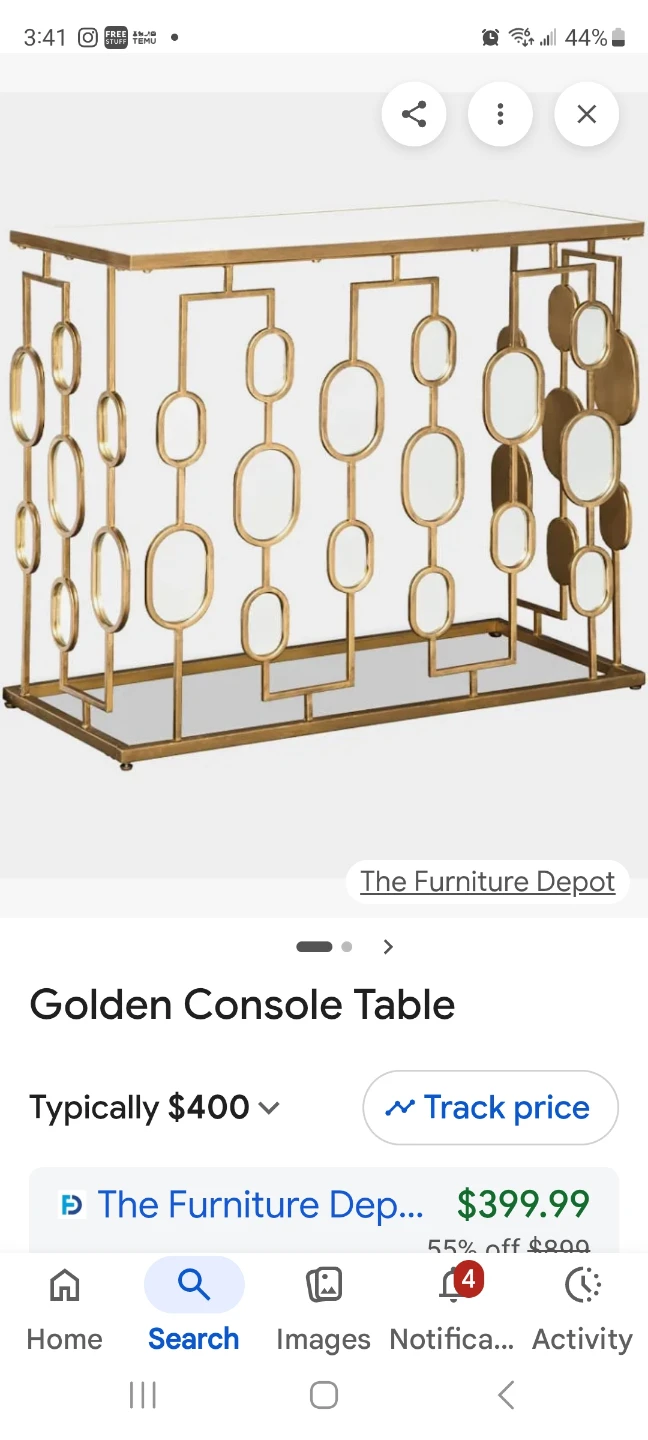 Golden Console Table with Mirrored Top - photo 3