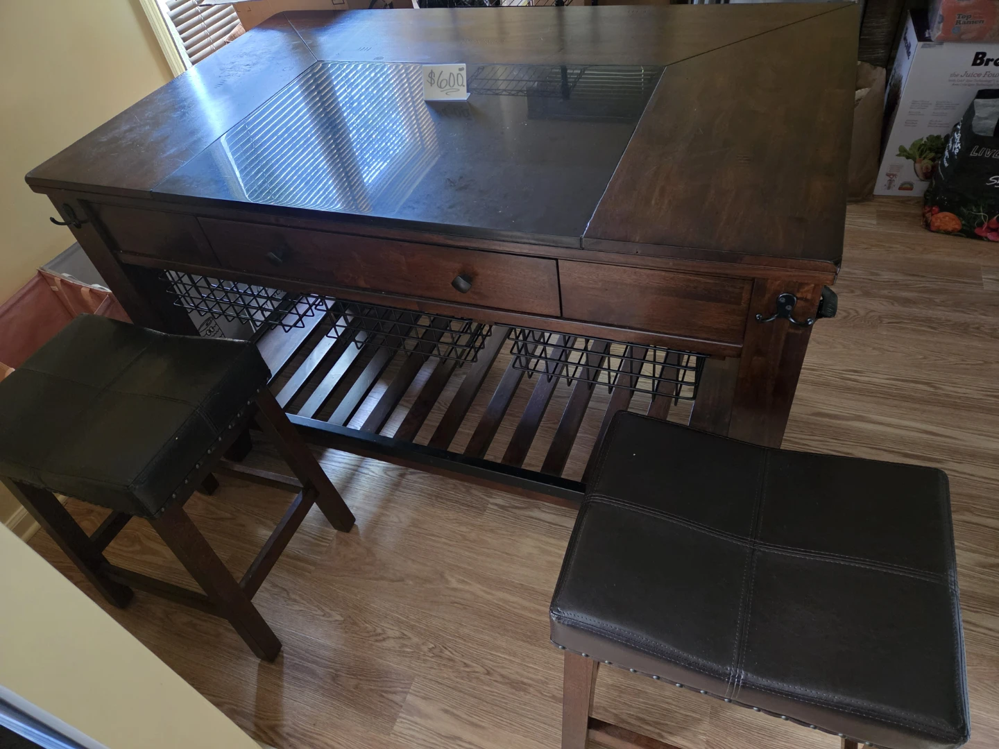 3pc Kitchen Island Set with 2 Stools
