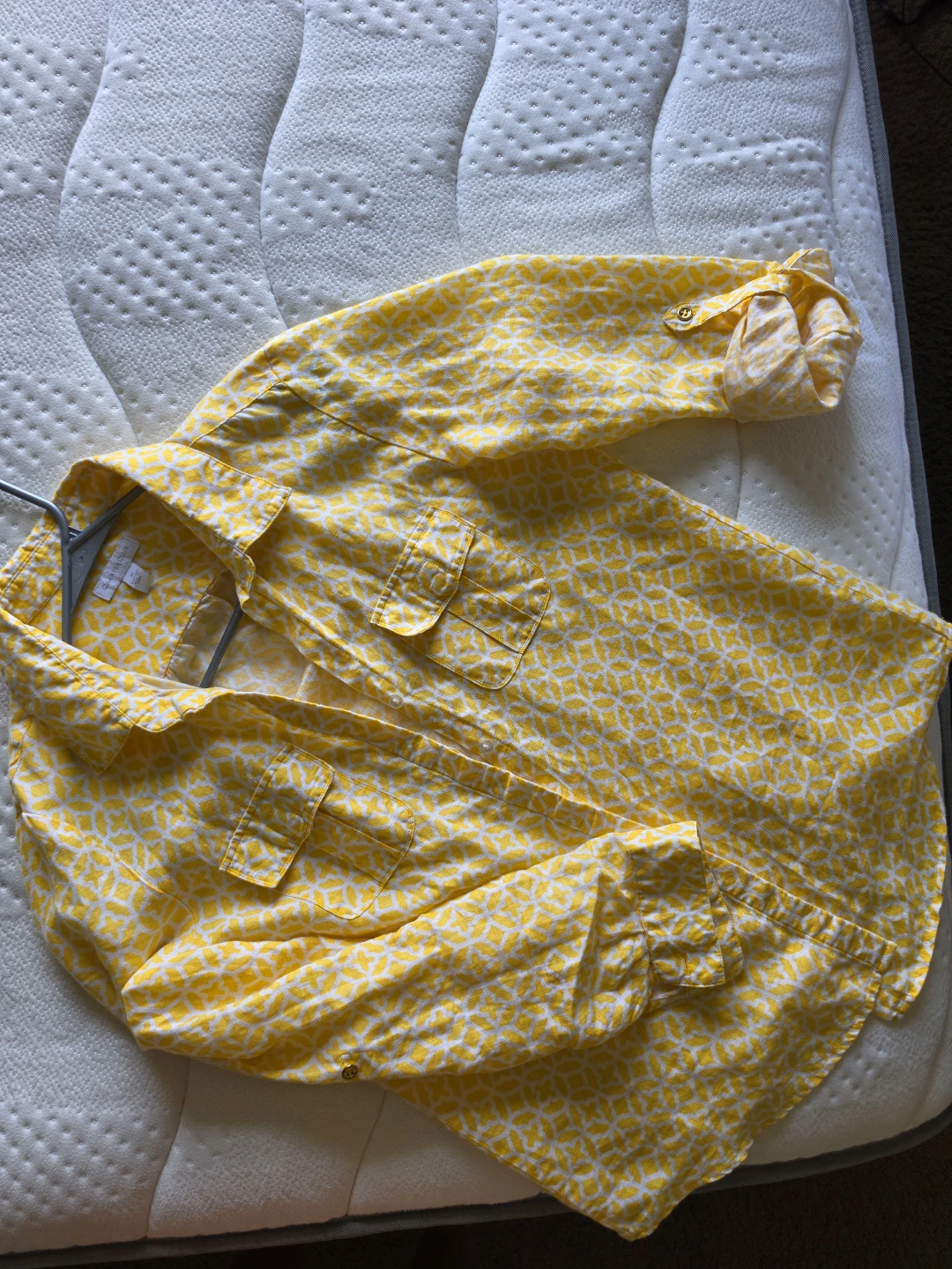 Charter Club Yellow Geometric Print Linen Shirt - Size M - photo 2