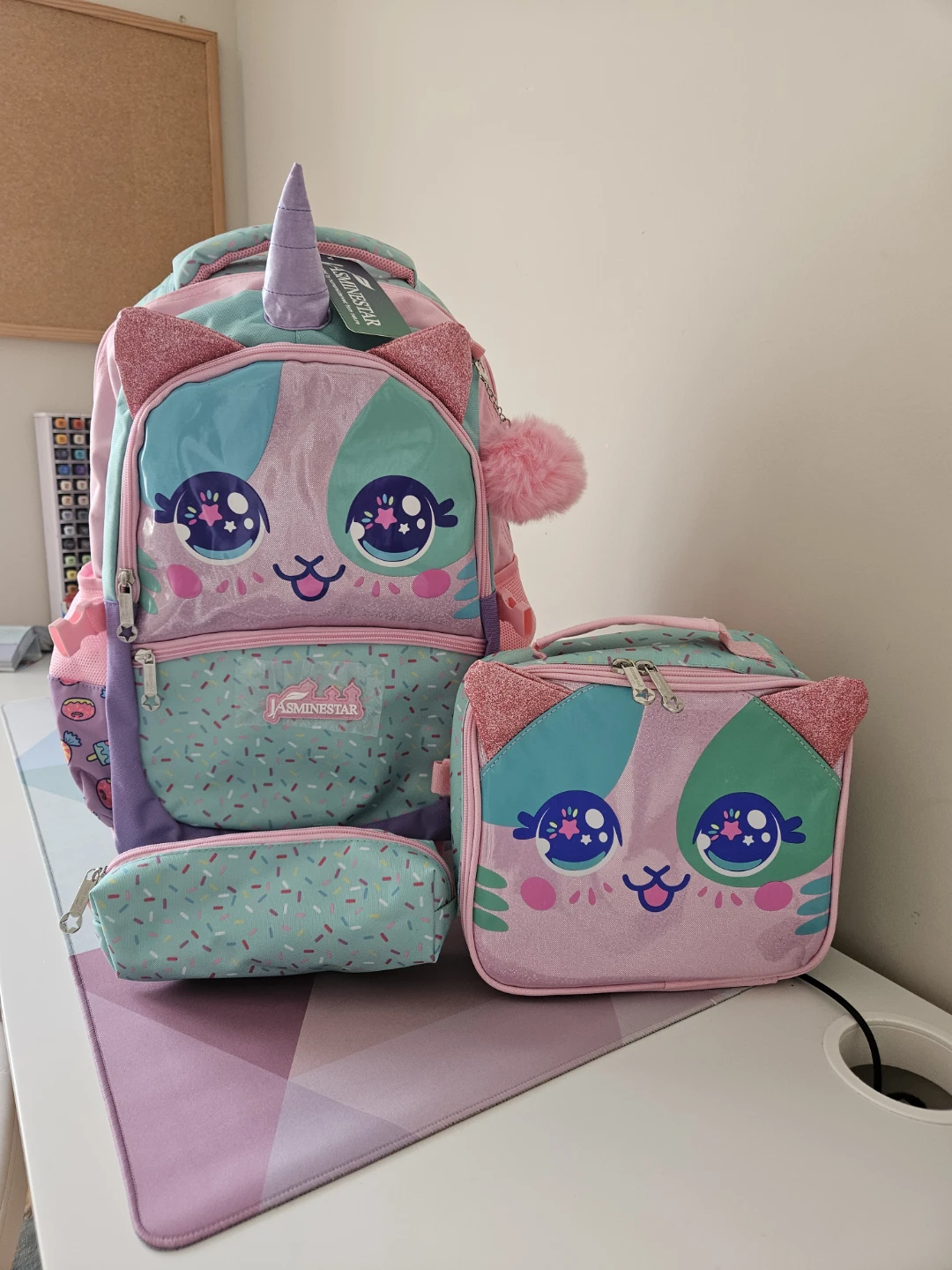 Brand New Jasminestar 3 Pc Rolling Backpack Set Unicorn Cat - photo 2