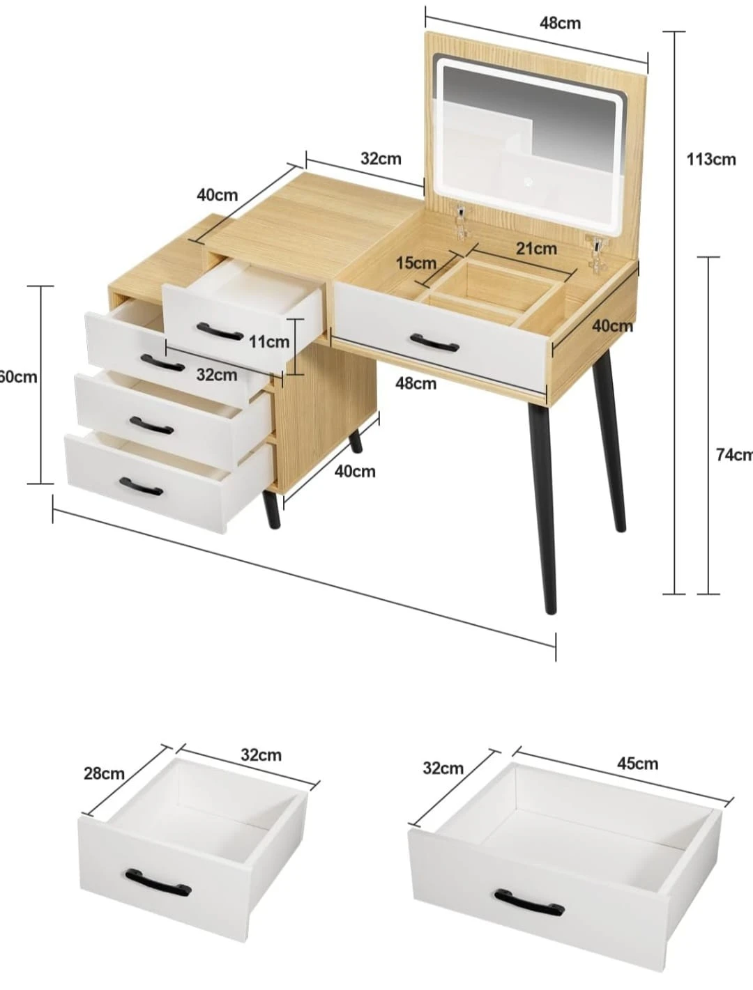 Vanity Desk with Lighted Mirror and Drawers - photo 3