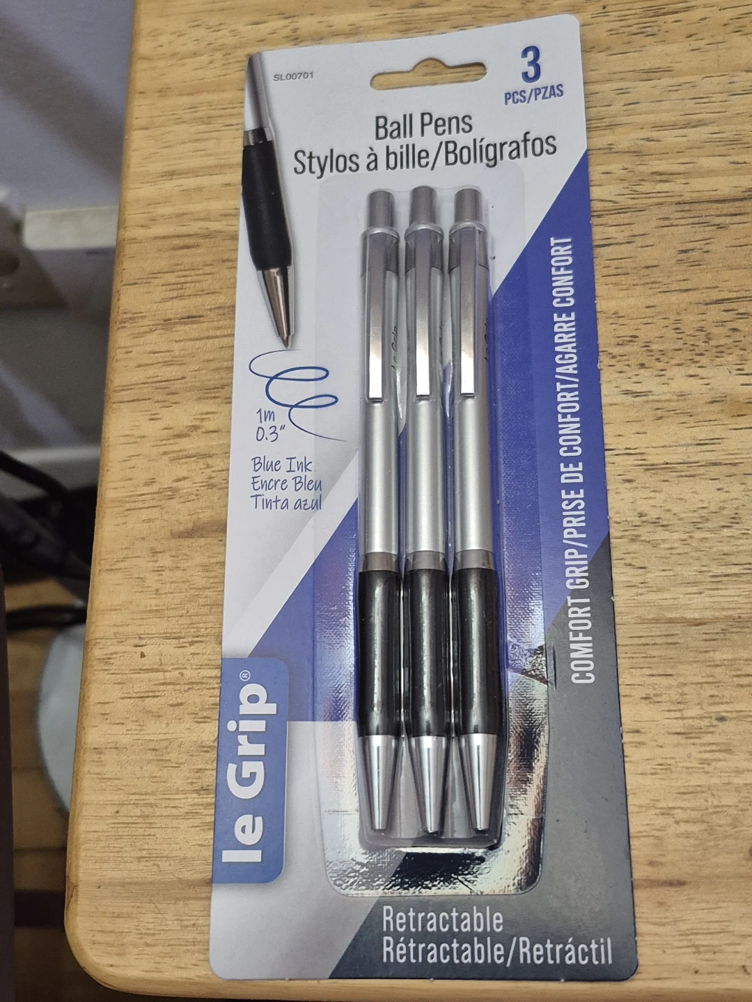 BNIP)3 PK Le Grip Blue Ink Retractable Ball Pens