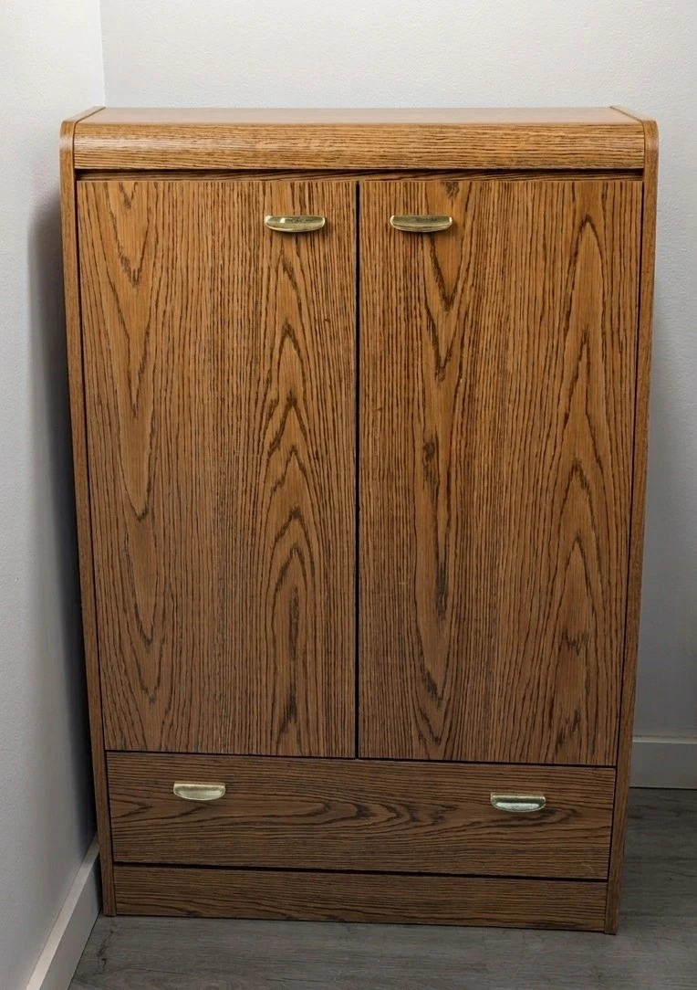 Wood Grain Cabinet with Doors and Drawer