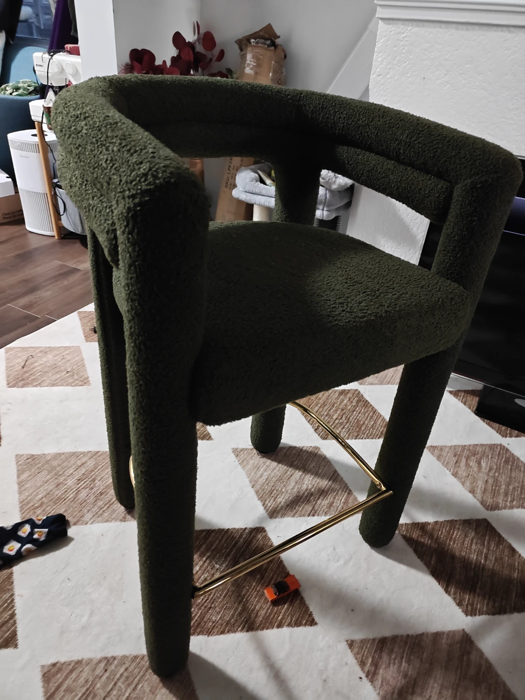Green Boucle Counter Stool with Gold Footrest - photo 2