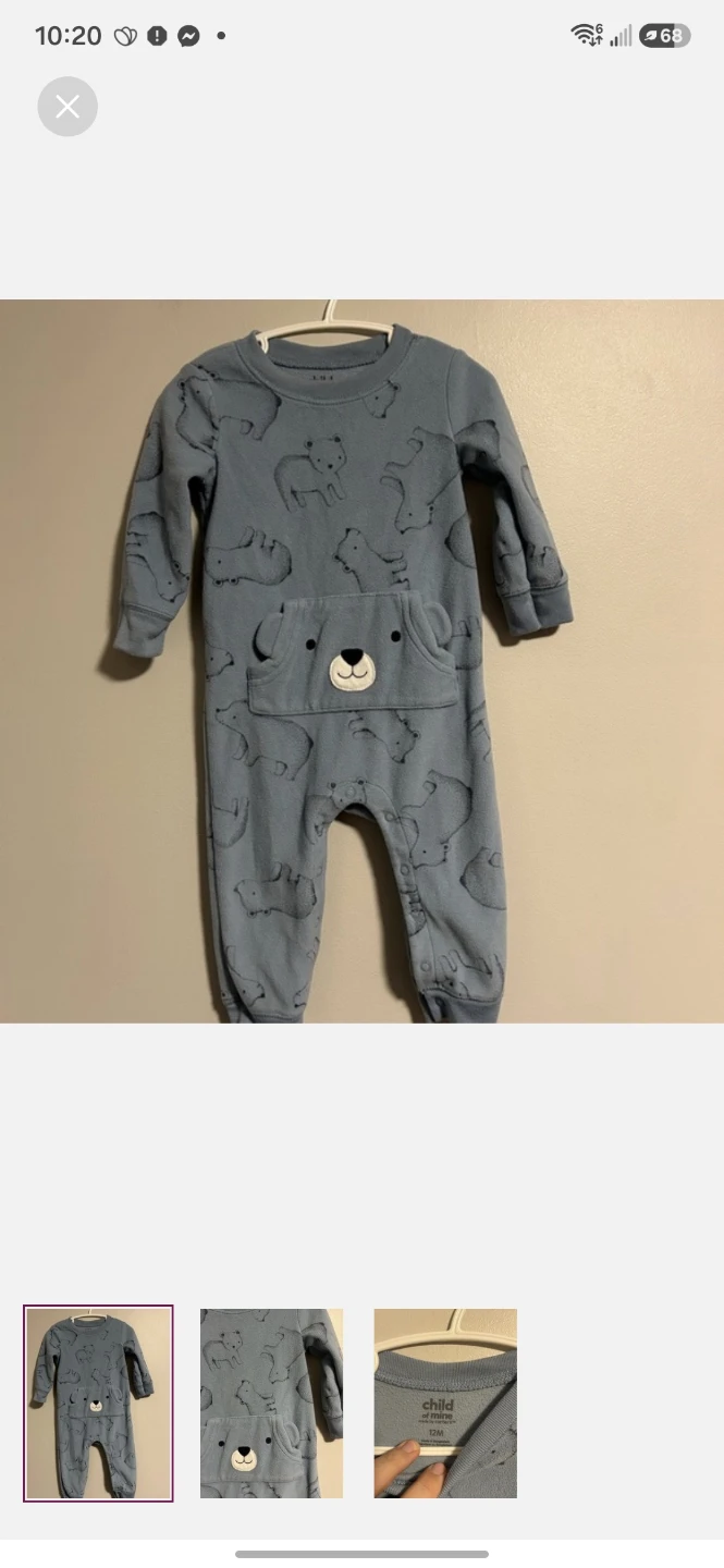 Child of Mine by Carter's Blue Bear Fleece Sleepsuit - 12 Months