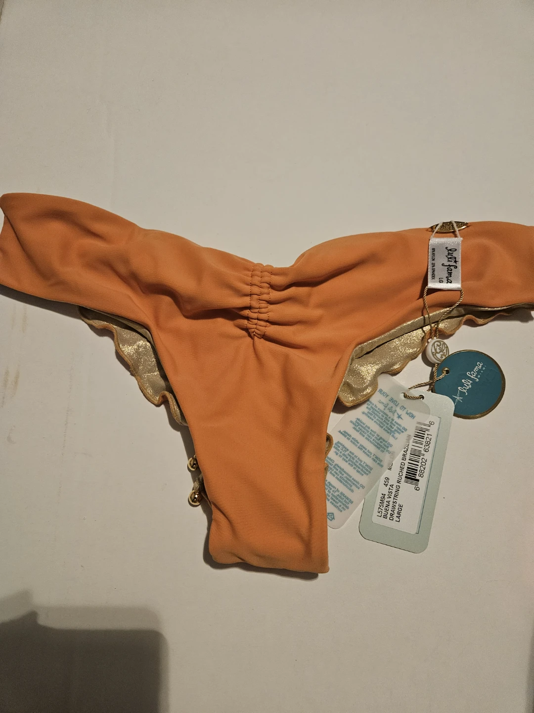 L Space Buena Vista Ruched Brazil Bikini Bottom Orange Large - photo 3
