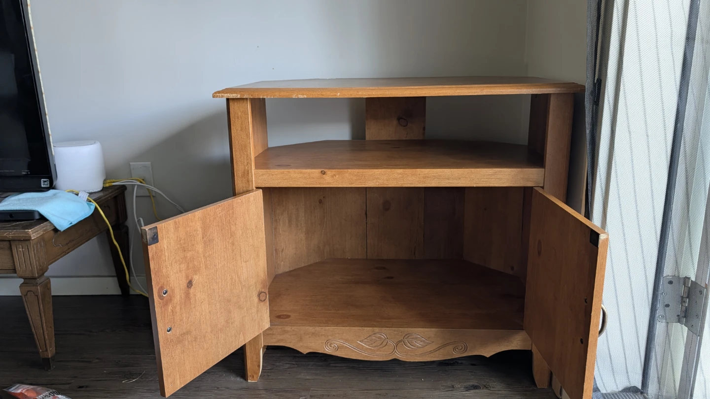 Wooden corner TV stand with cabinet - photo 2