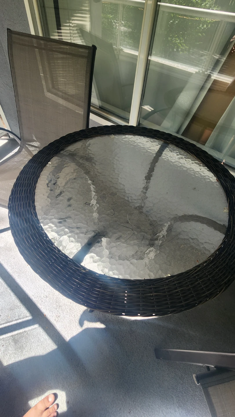 Round Glass Top Wicker Patio Table with two chairs - photo 2