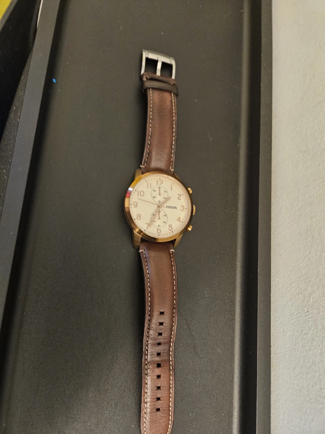 Fossil Chronograph Watch with Brown Leather Strap