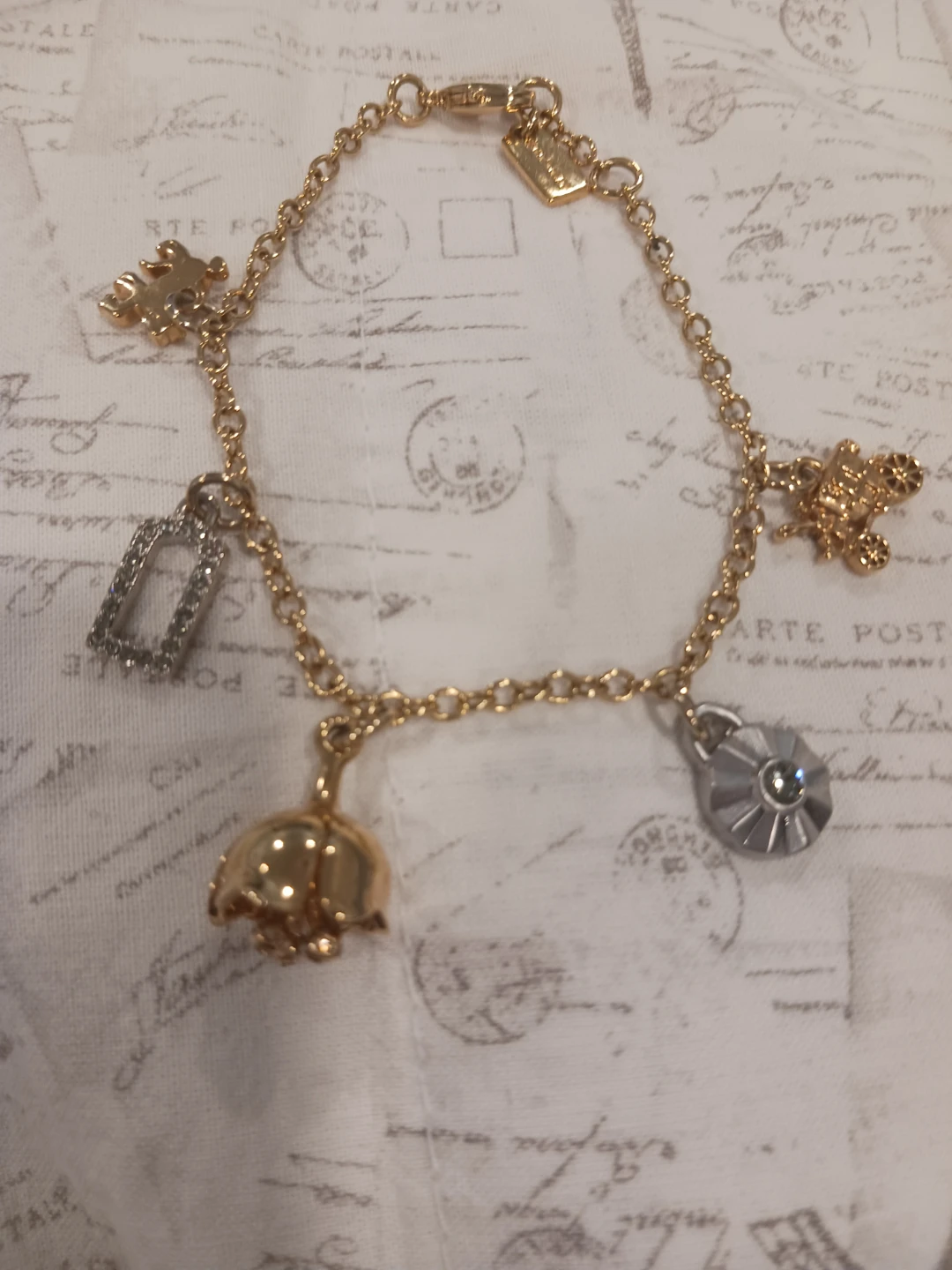 Coach Charm Bracelet Gold Tone Lock Rose Lock