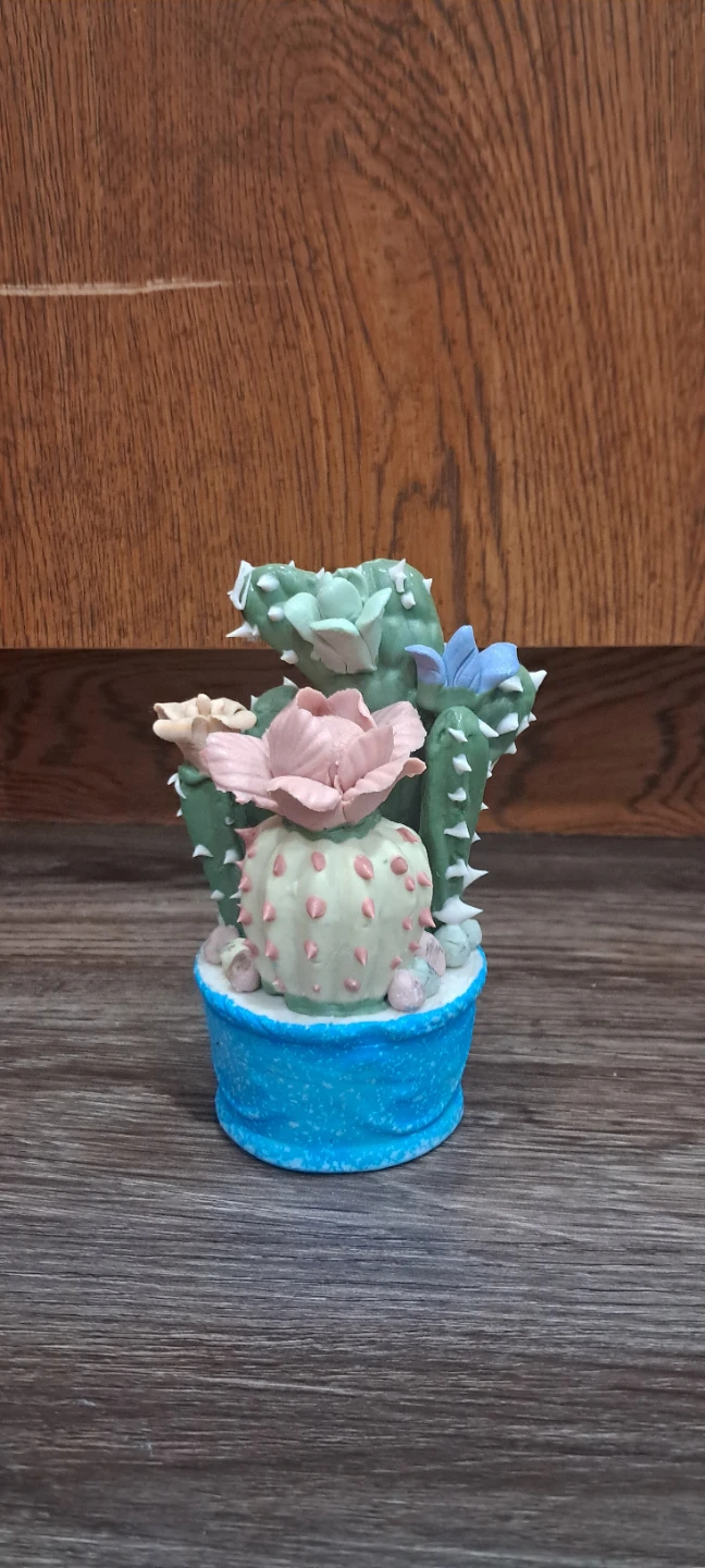 Ceramic Cactus Flower Figurine