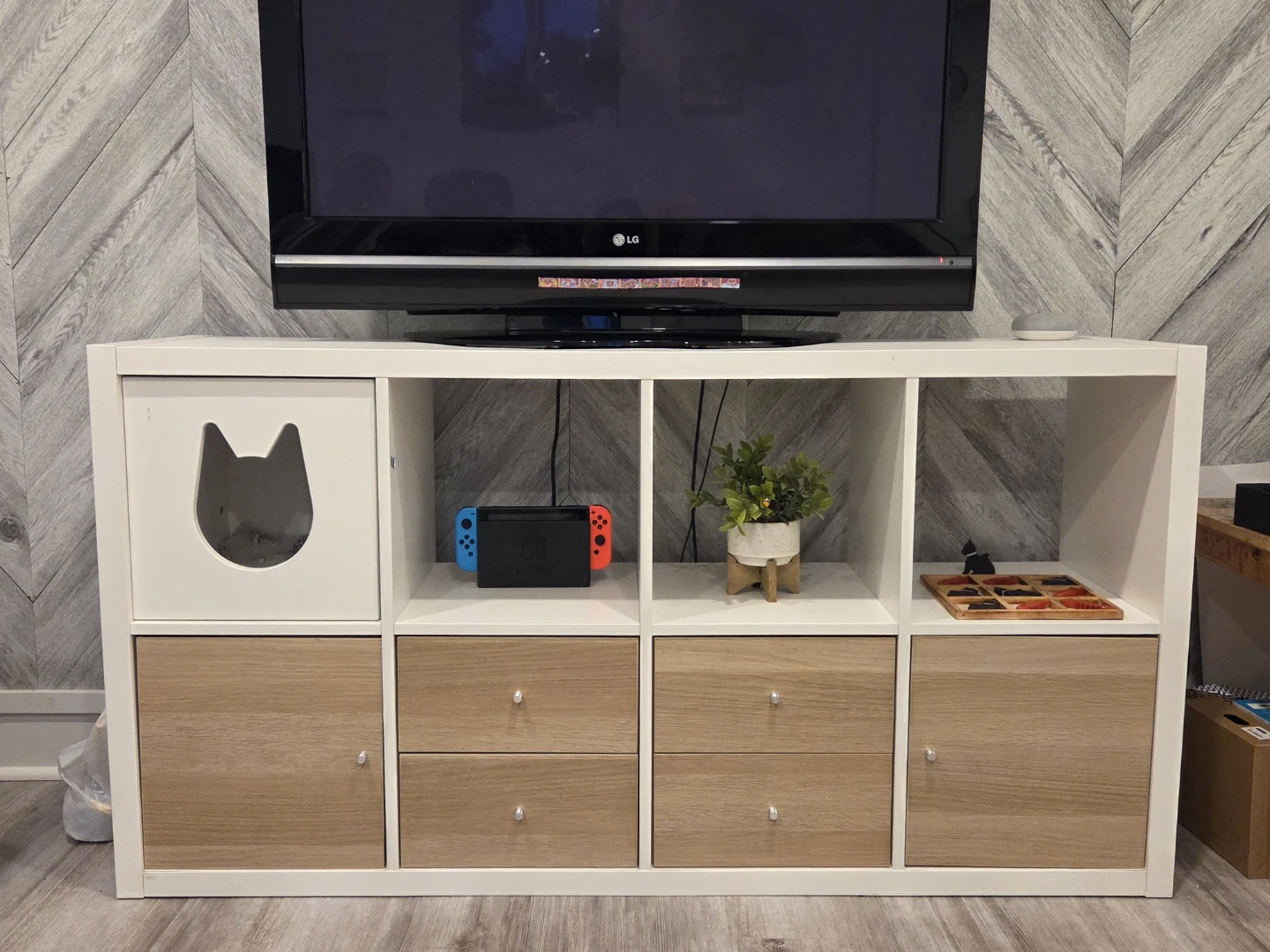 Ikea Kalax White Cube Storage Unit with Cat Door and Drawers