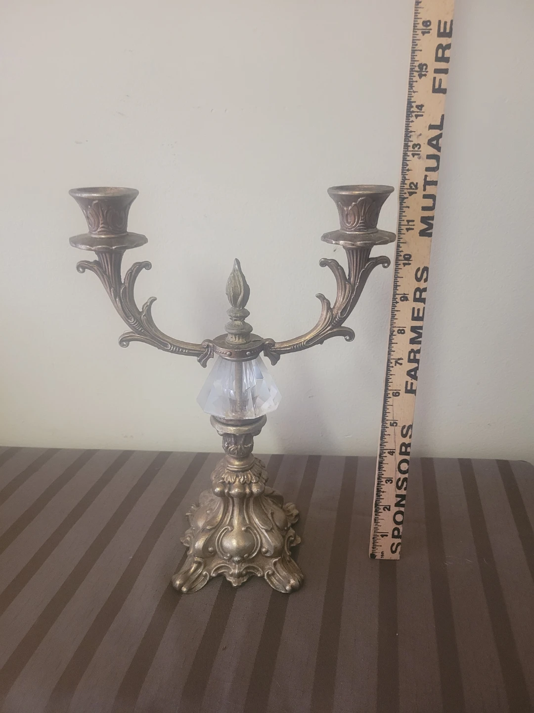 Brass Candelabra with Crystal Accent