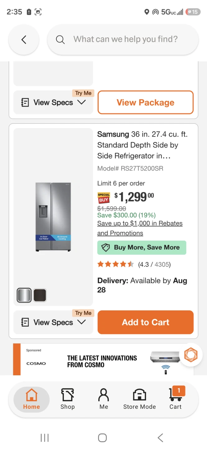 Samsung Side by Side Refrigerator RS27T5200SR