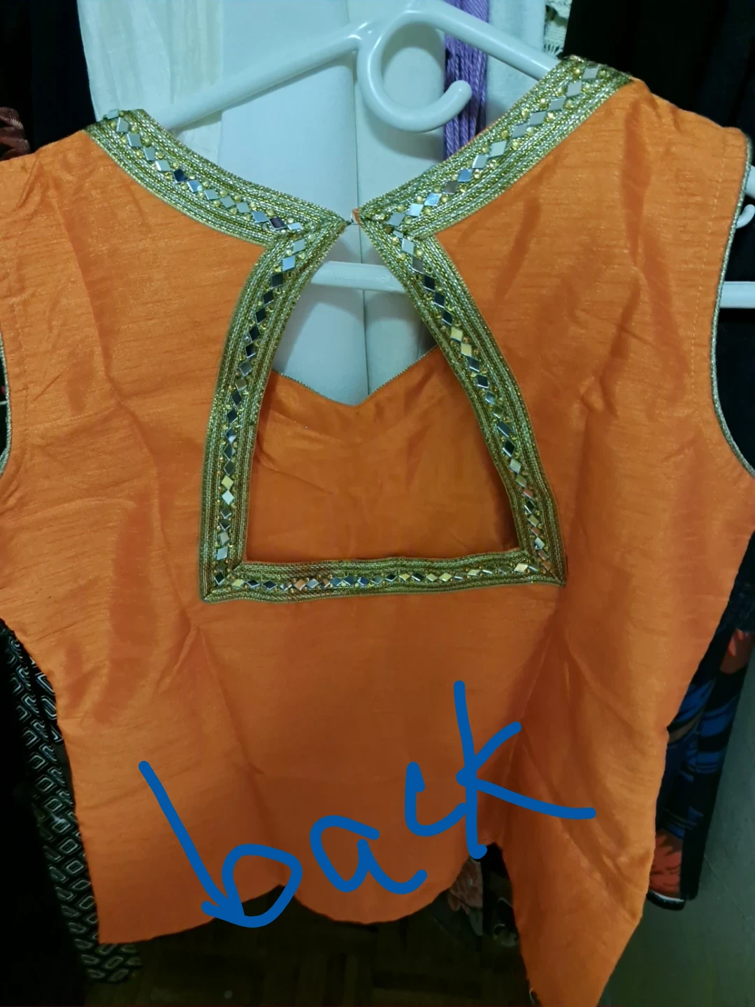Orange Silk Blend Lehnga, Kurti  and golden net cape - photo 4