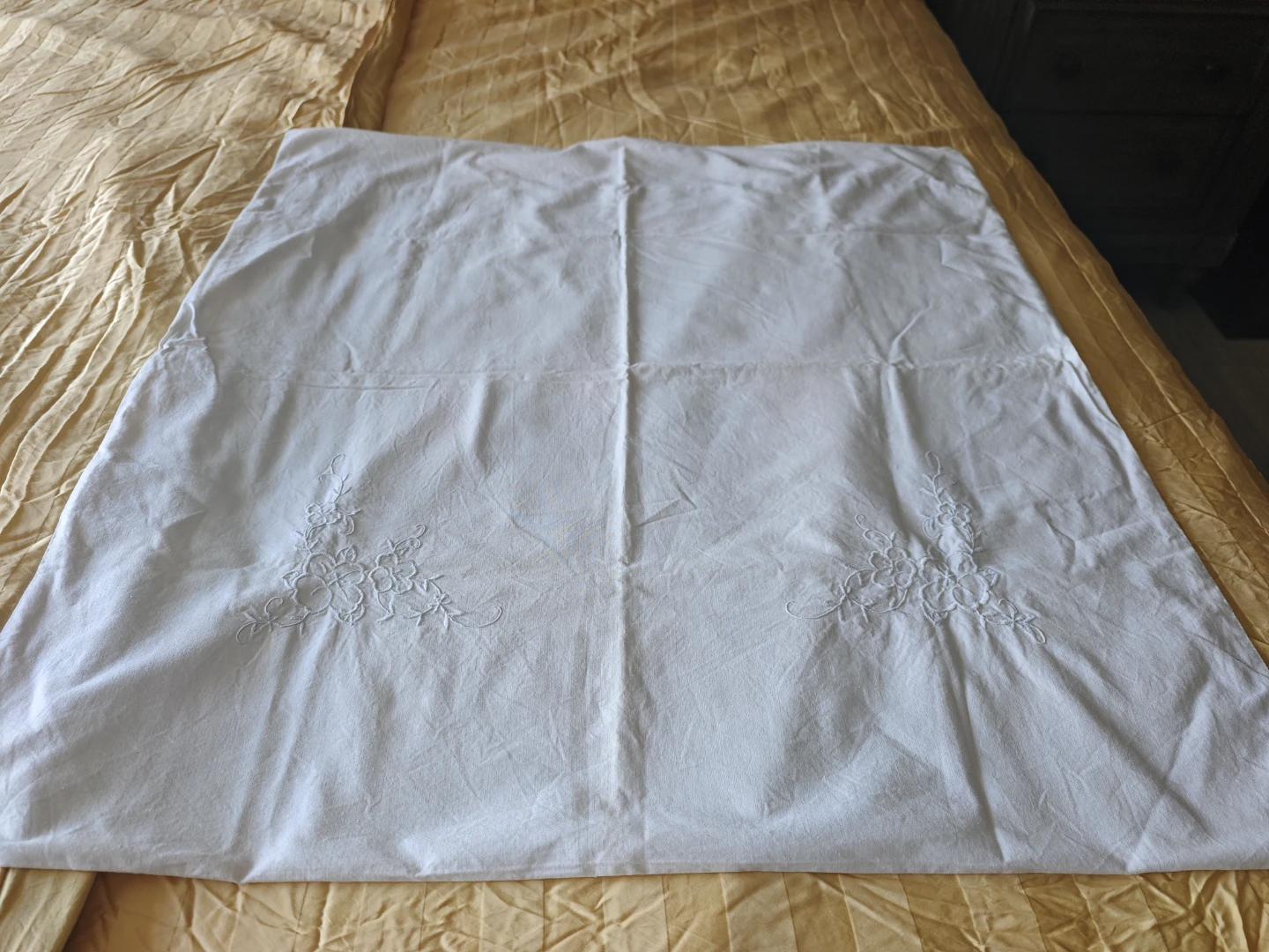 White Embroidered Pillowcase with Button Closure