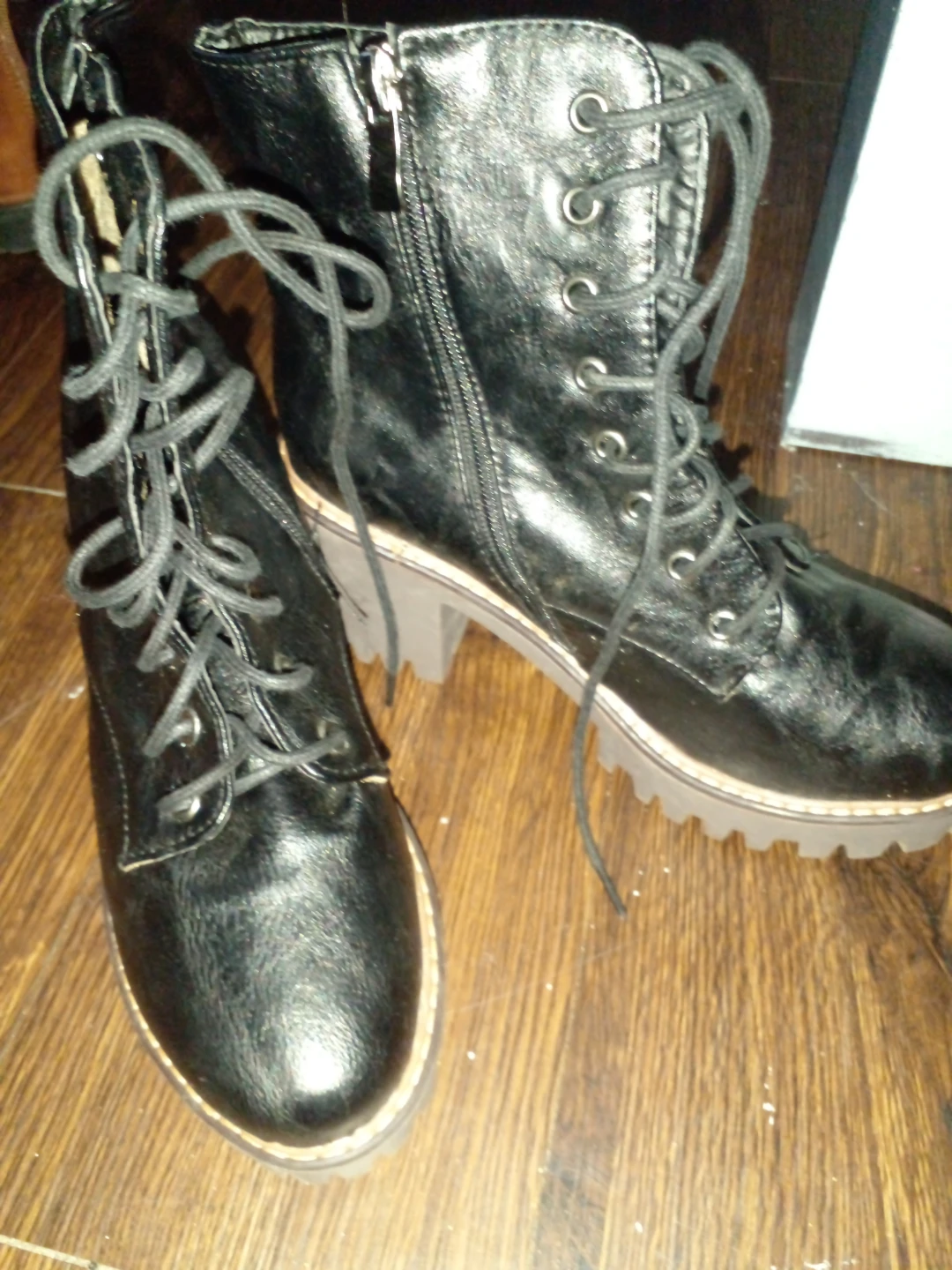 Black Combat Boots with Laces and Zipper - photo 3