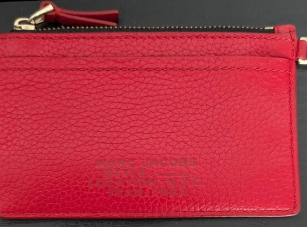 Red Leather Card Holder Wallet with Zipper by Marc Jacobs