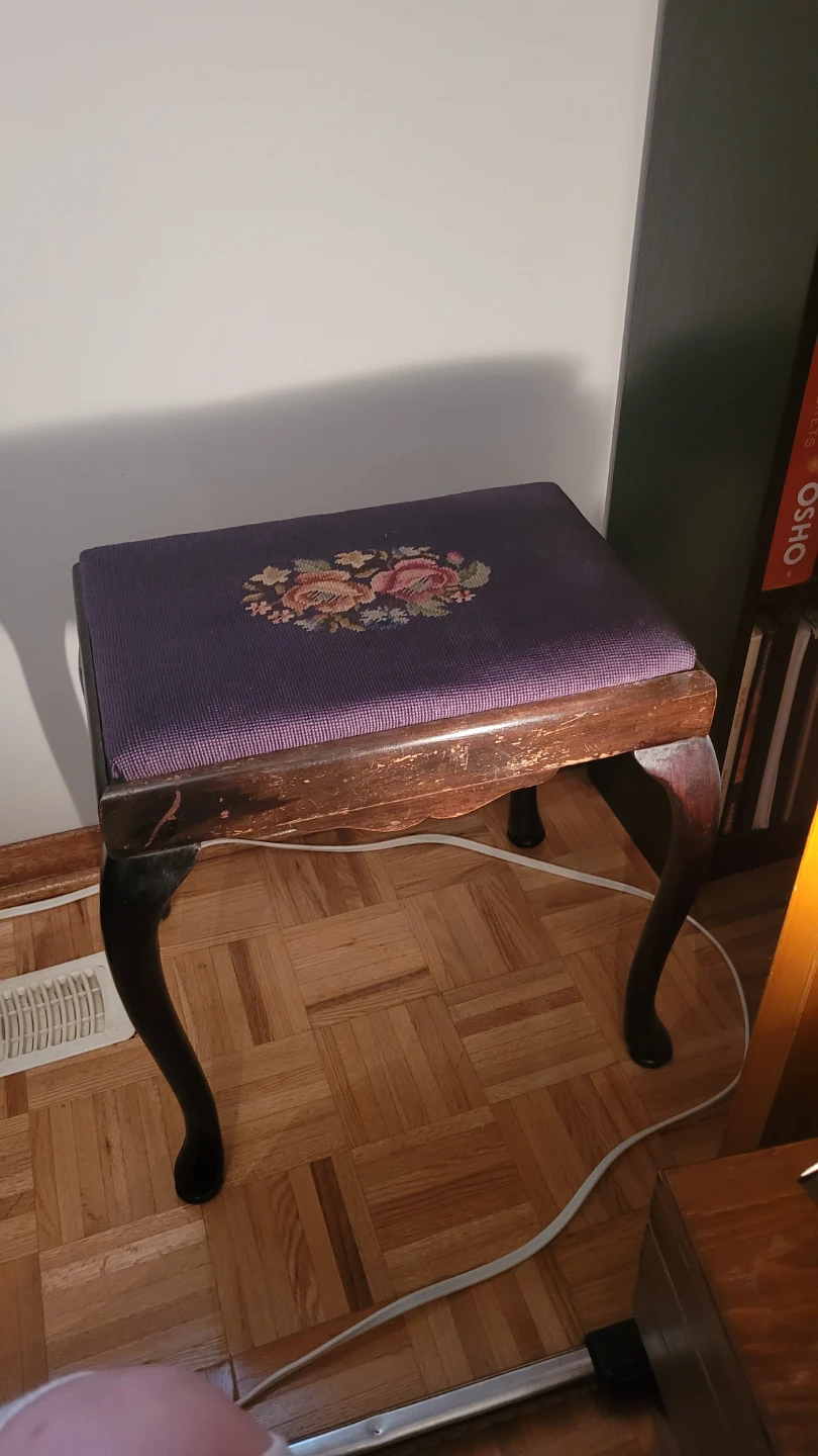 Vintage Needlepoint Foot Stool