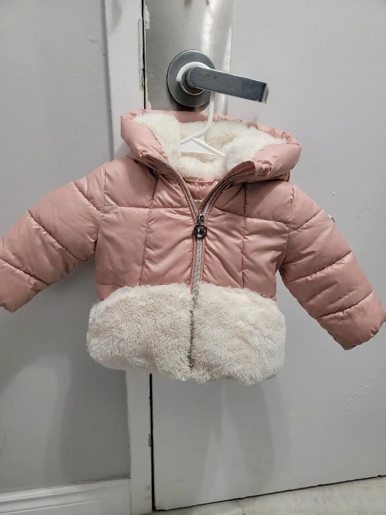 MICHAEL KORS Pink Puffer Coat with Faux Fur Trim size 18 months
