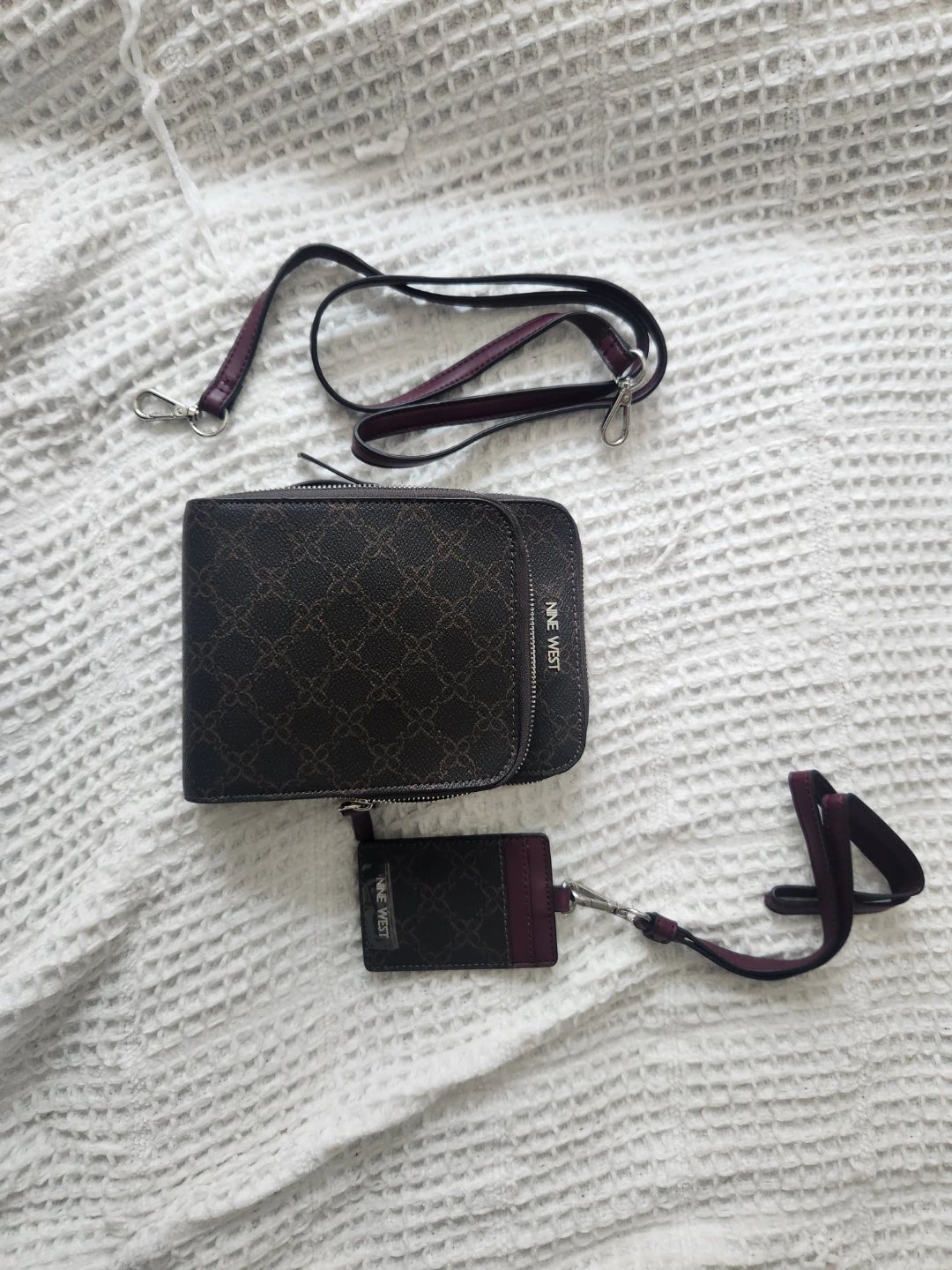 Nine West Brown Signature Print Wristlet with ID Holder