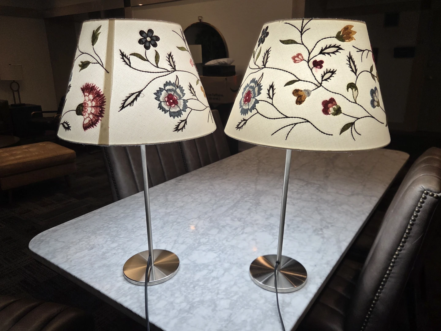 Like New Set of 2 Embroidered Floral Table Lamps