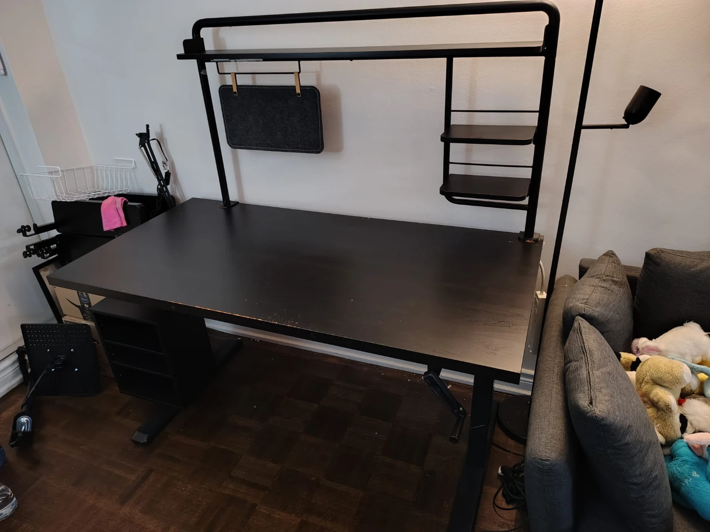Manually Adjustable Standing Desk with Shelves - Black