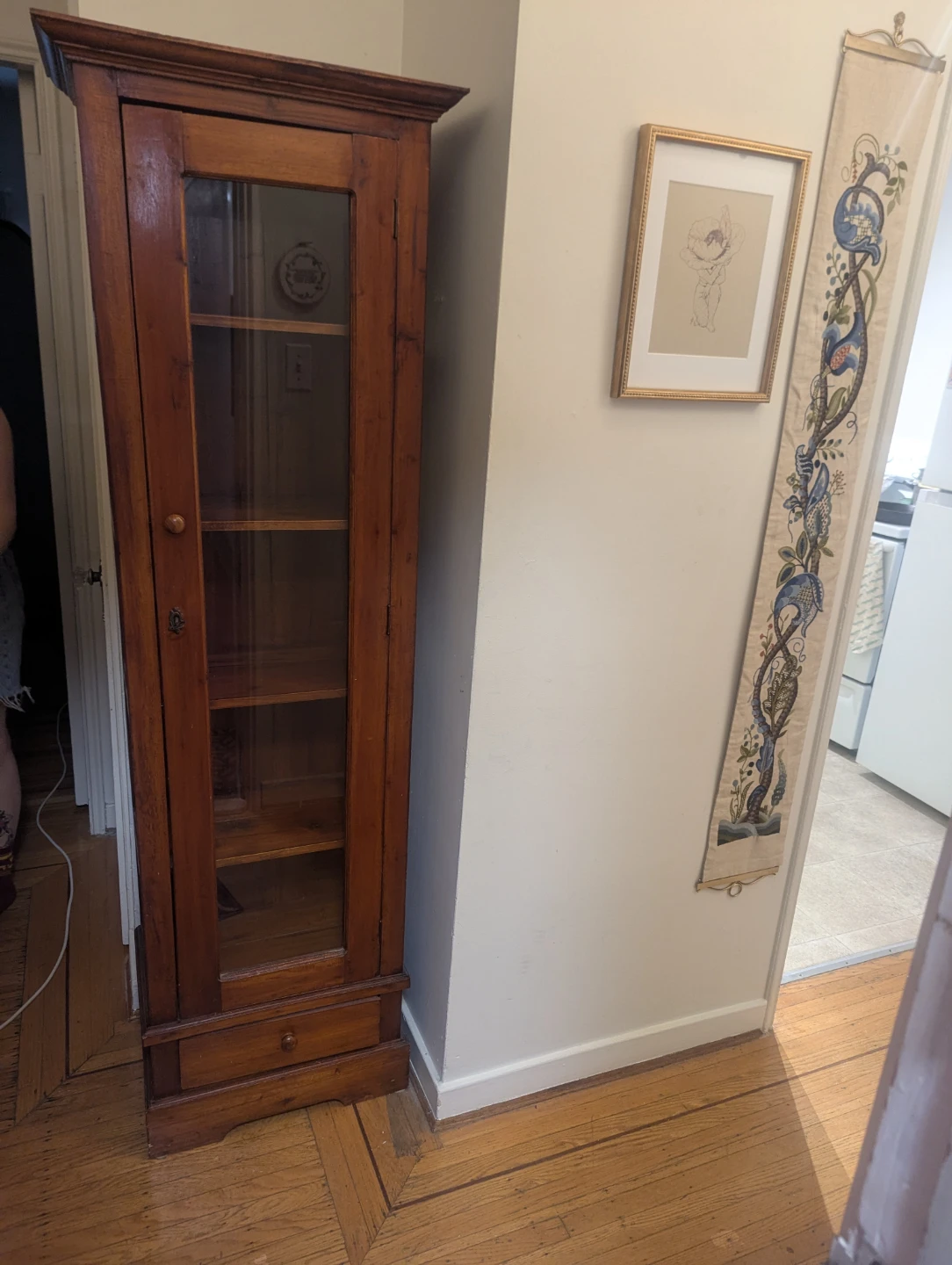 Vintage style wood and glass curio cabinet