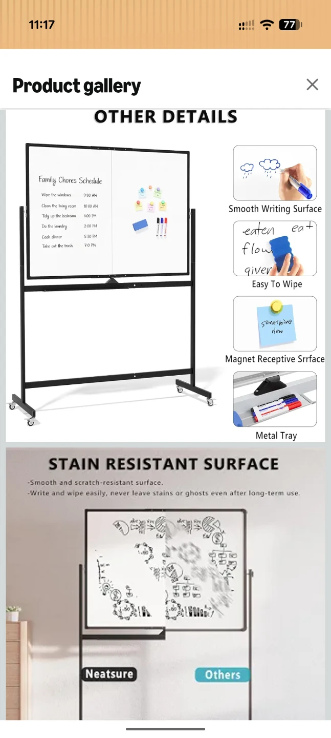 NEW Large Rolling Whiteboard 48" x 36" Magnetic Double Sided - photo 5