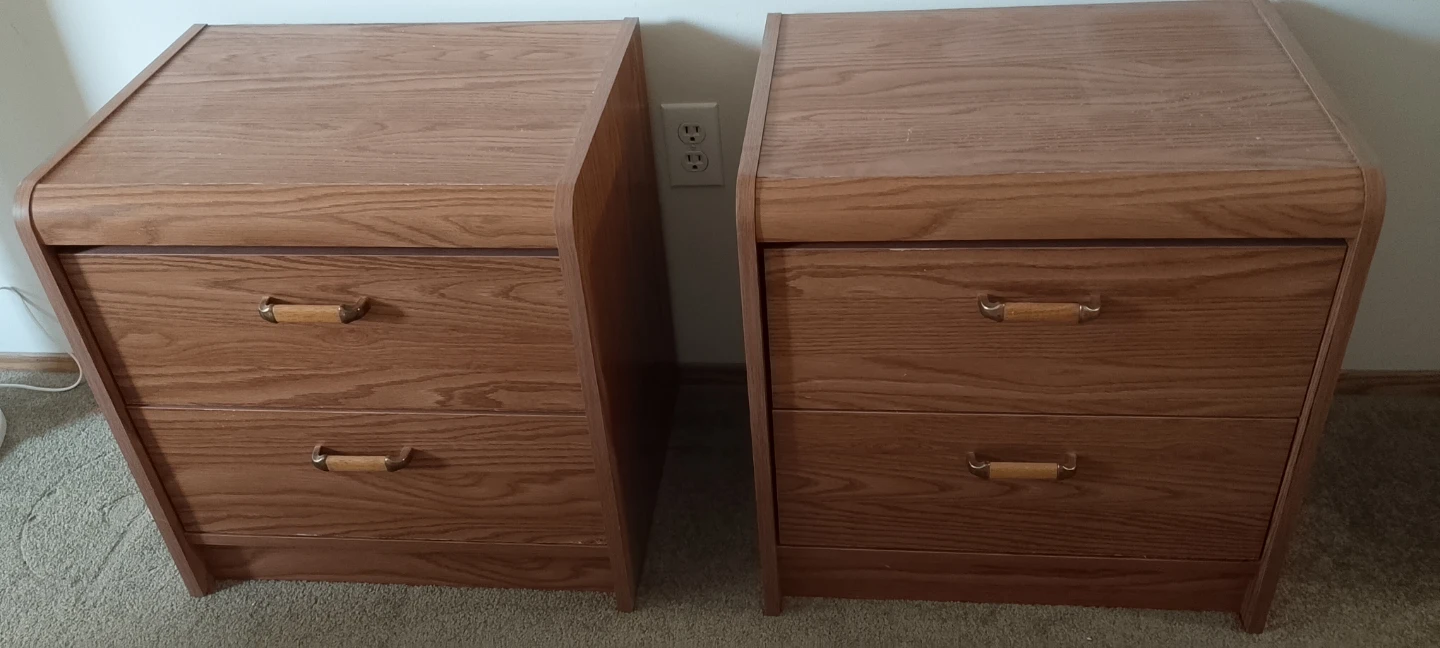 Pair of two-drawer wood grain nightstands