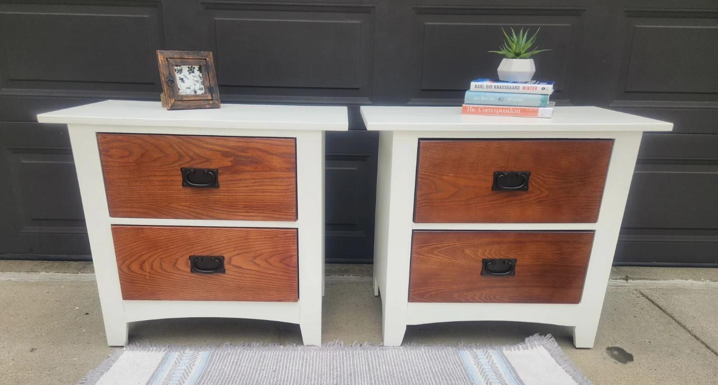 Pair of White and Wood Nightstands