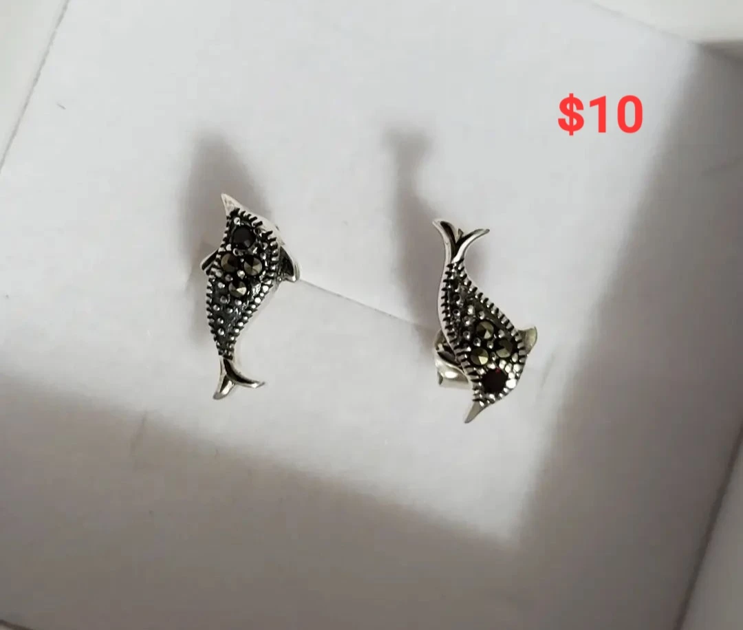 Dolphin Stud Earrings with Marcasite Accents