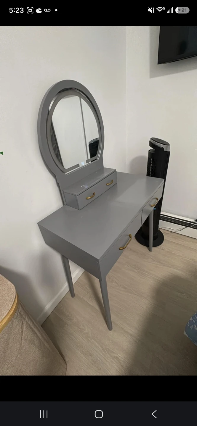Gray Vanity Desk with Mirror and Drawers