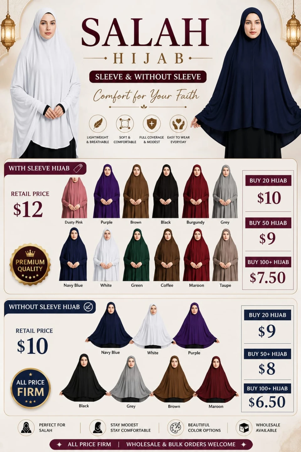 Salah Hijab - Sleeve & Without Sleeve Options