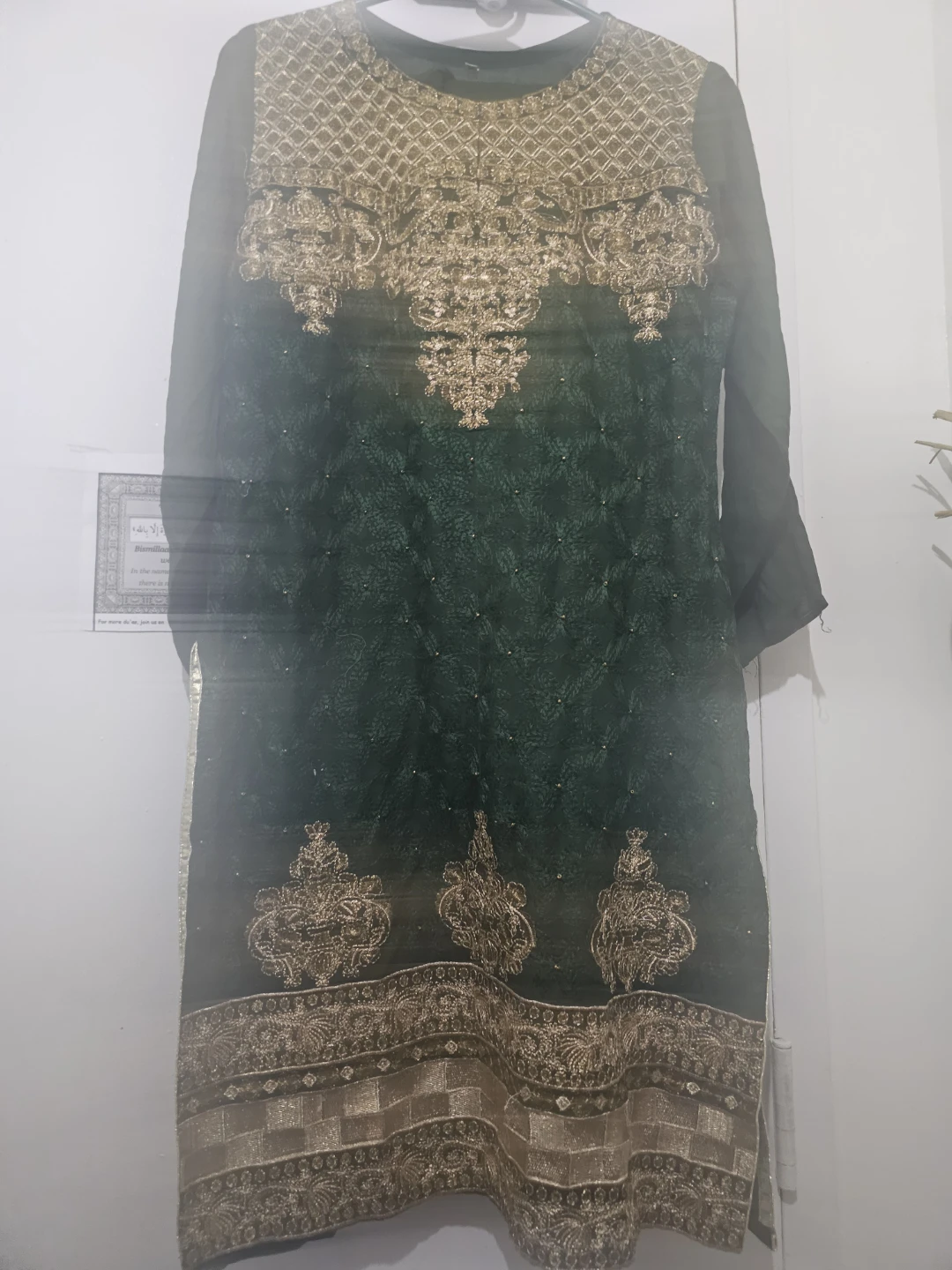 Green embroidered kurta and pants set