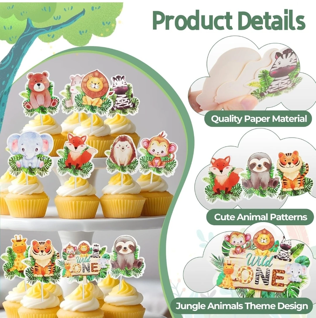 Woodland Jungle Animal Cupcake Toppers Set - photo 3