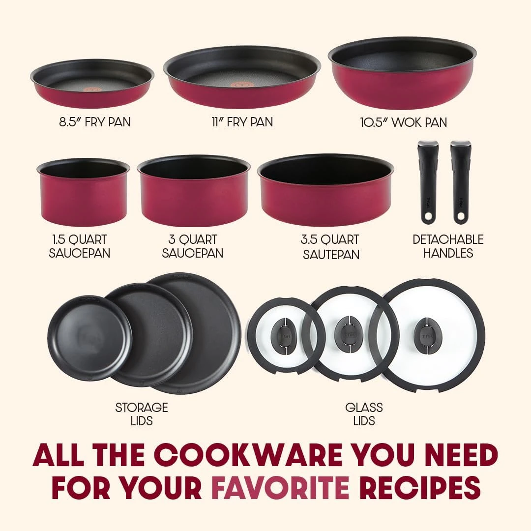 T-fal Ingenio Nonstick Cookware Set - 14pc + Universal glass lid - photo 3