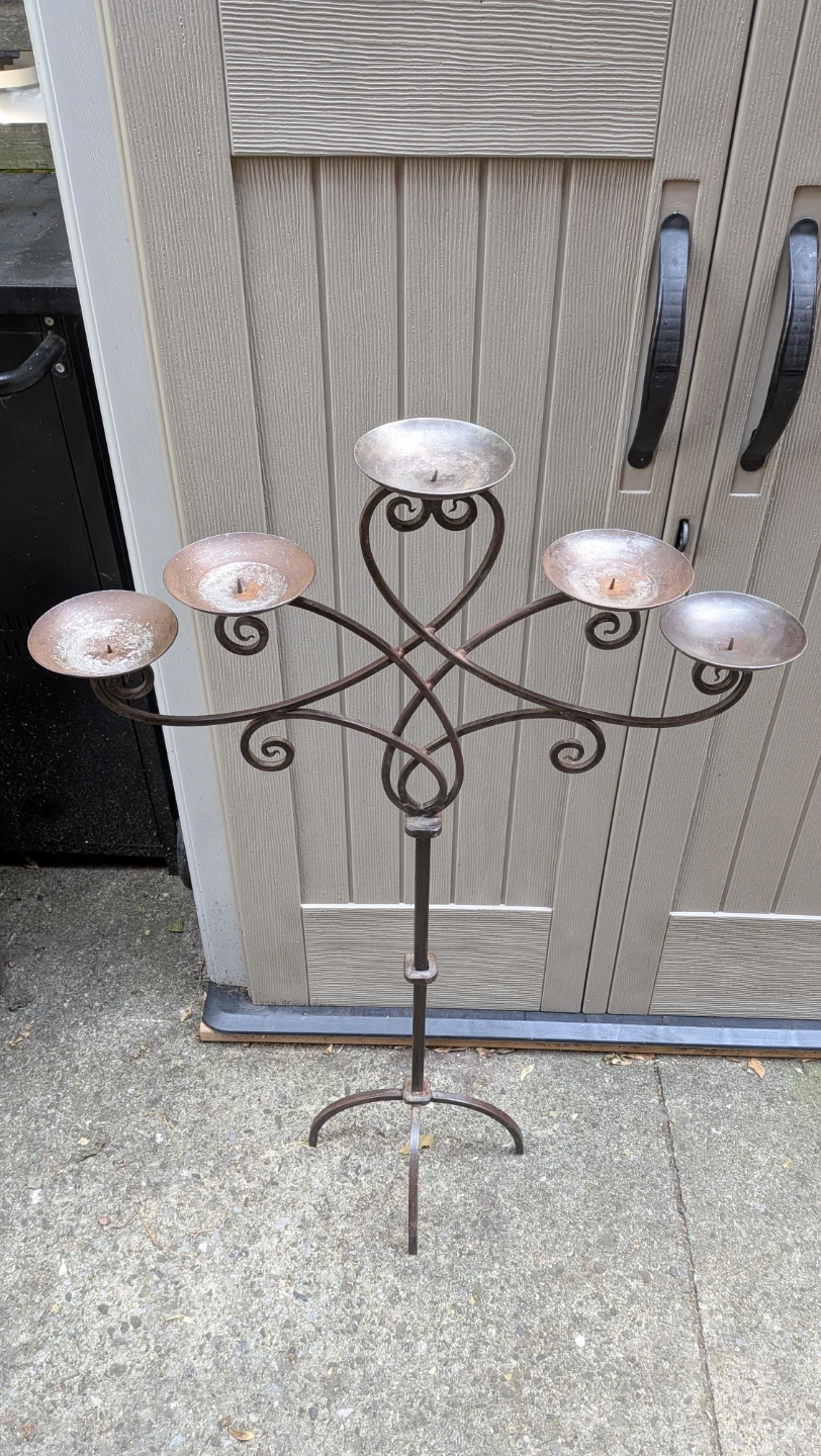 Outdoor Floor Standing Wrought Iron 5 Platform Candelabra
