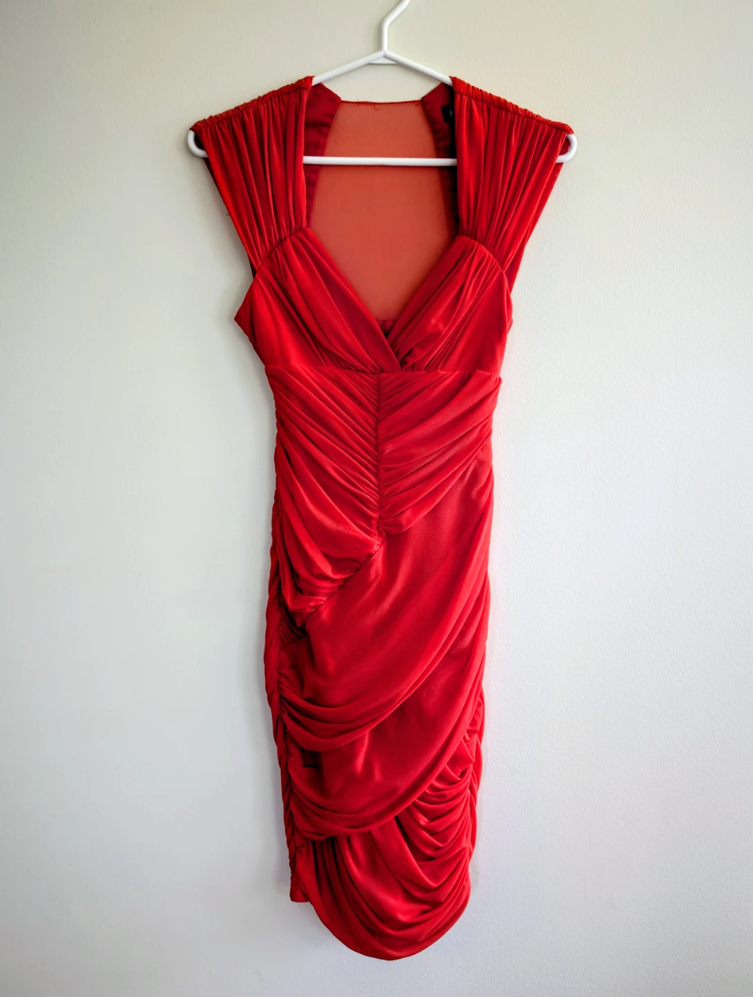 Bebe Red/Ruched Cocktail Dress