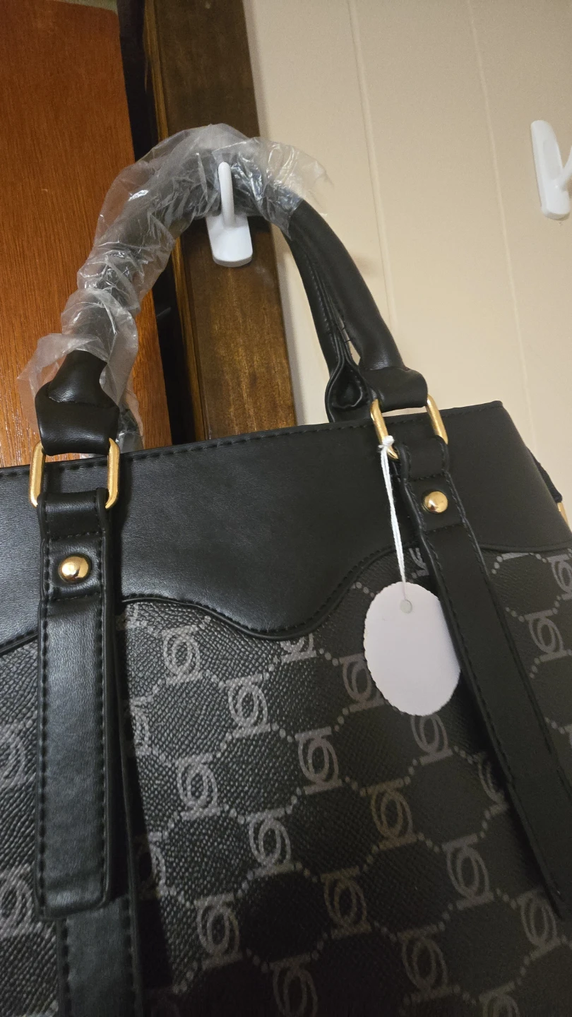 Black Tote Handbag with Monogram Pattern - photo 4