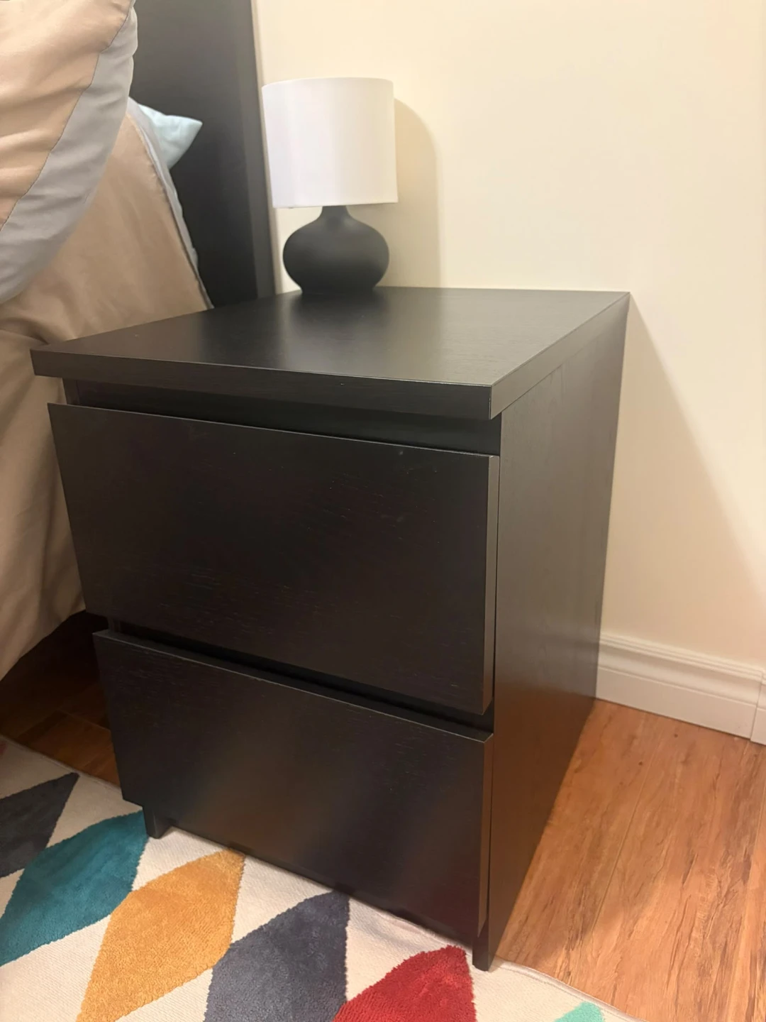 IKEA queen size bed with mattress and night stand