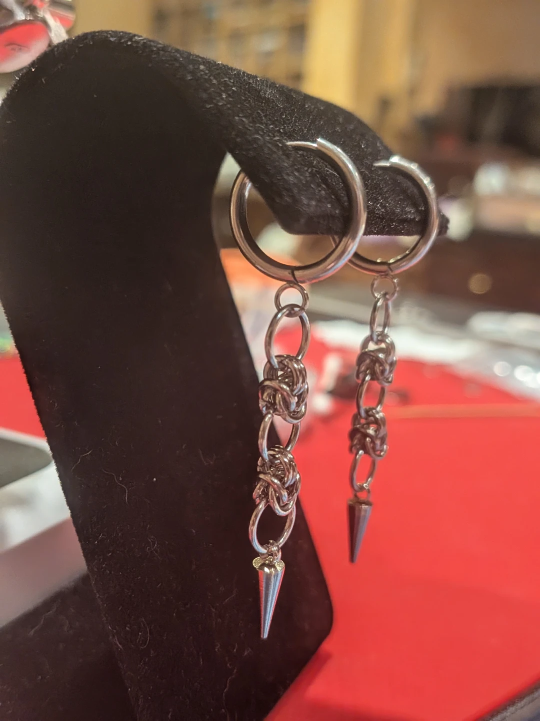 Dangle Earrings with Spikes and Chain - photo 3
